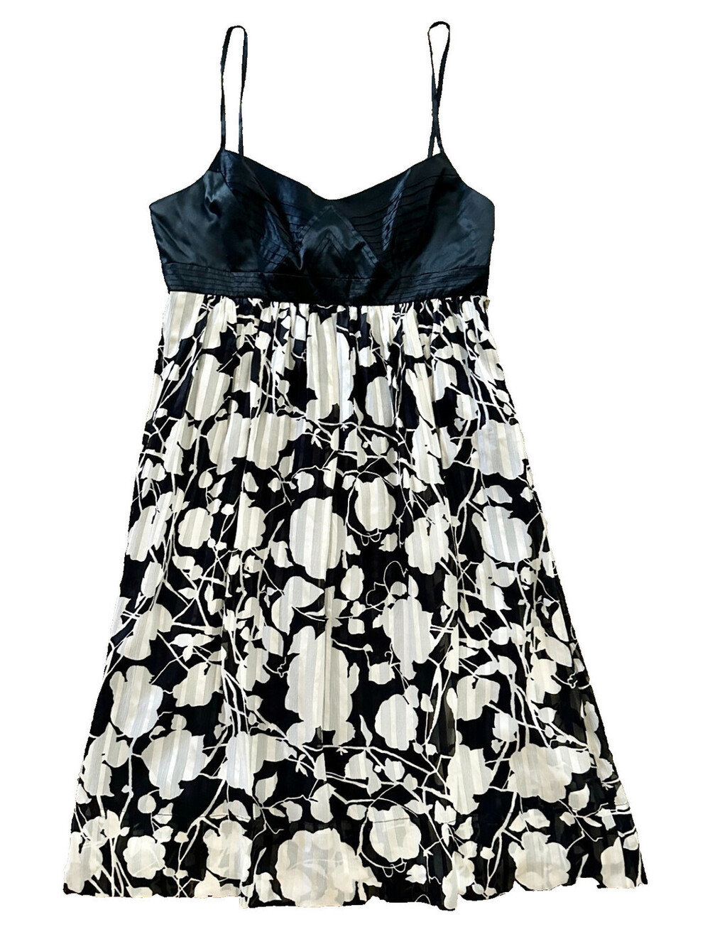 NWT BCBGMAXAZRIA BCBG Black White Floral Sleeveless Silk Slip Dress Babydoll 8
